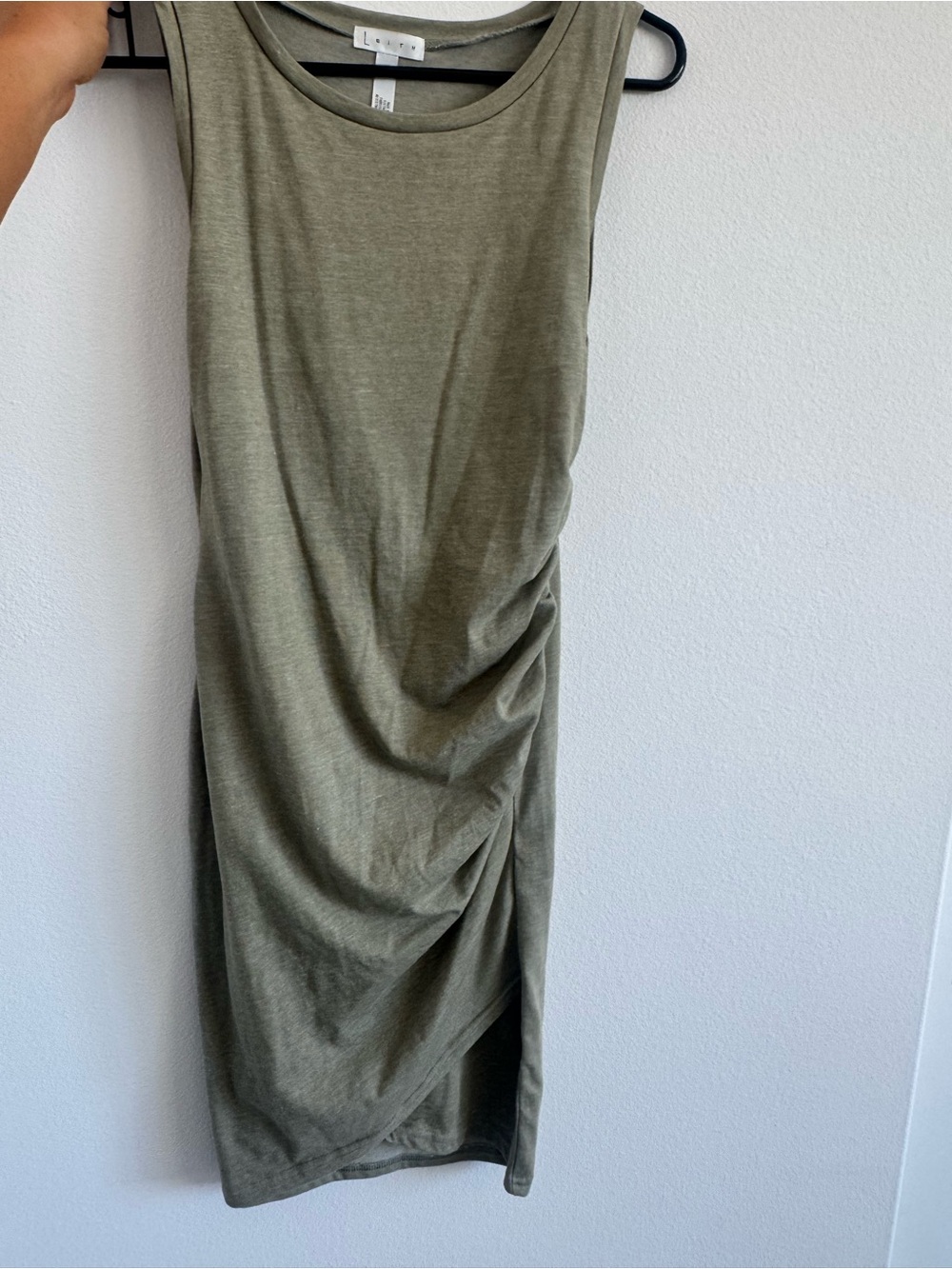 Leith Olive Sleeveless Ruched Midi Dress